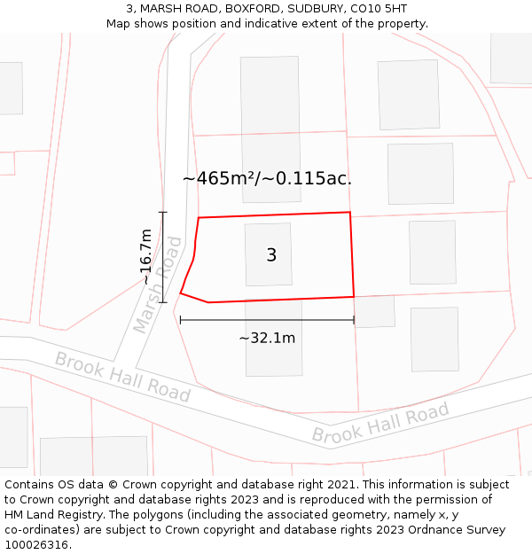 3, MARSH ROAD, BOXFORD, SUDBURY, CO10 5HT: Plot and title map