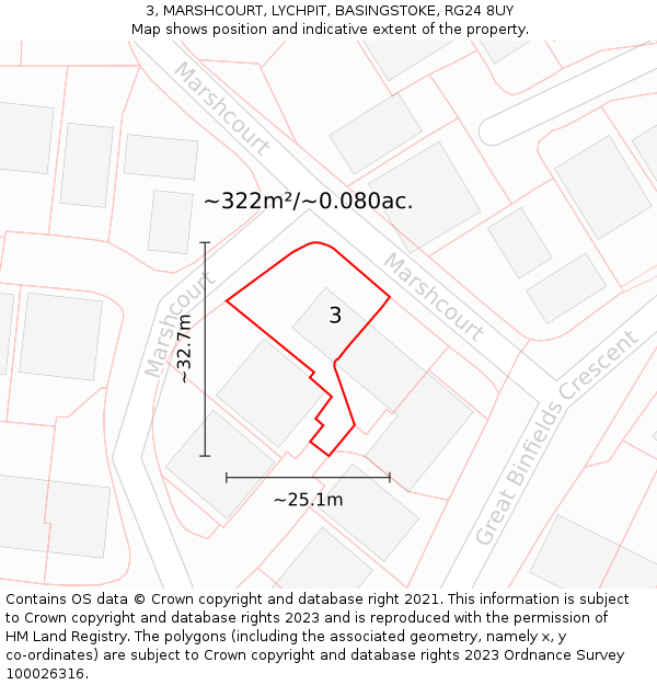 3, MARSHCOURT, LYCHPIT, BASINGSTOKE, RG24 8UY: Plot and title map