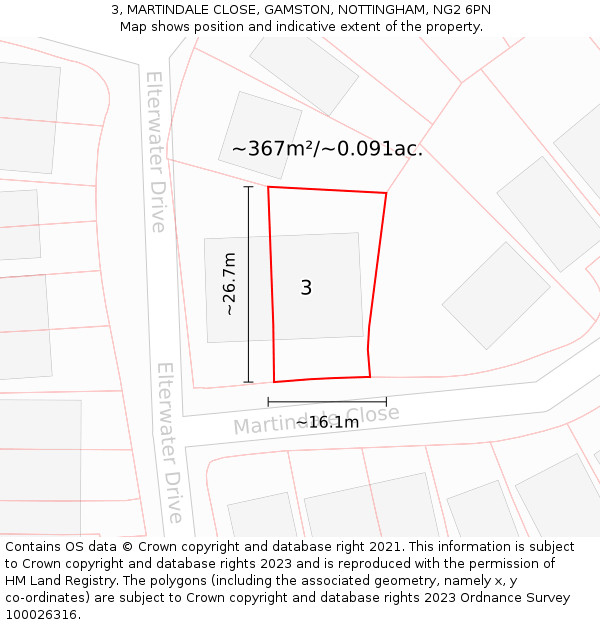 3, MARTINDALE CLOSE, GAMSTON, NOTTINGHAM, NG2 6PN: Plot and title map