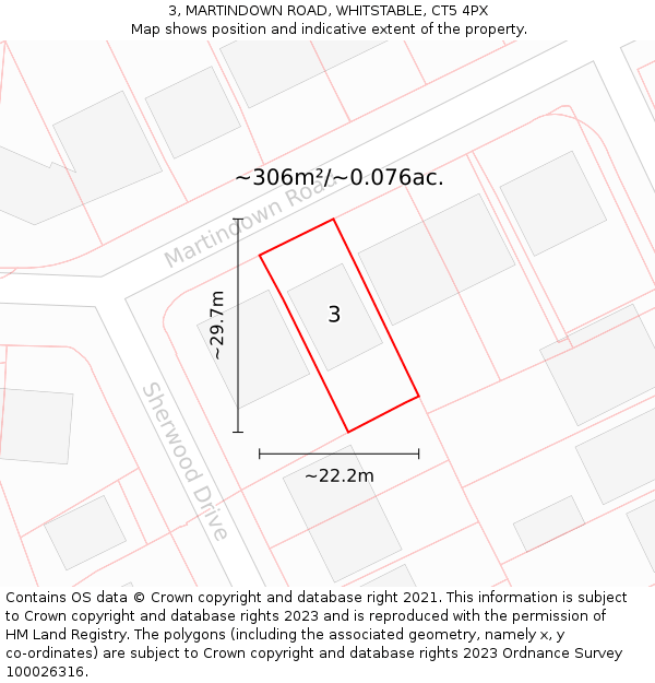 3, MARTINDOWN ROAD, WHITSTABLE, CT5 4PX: Plot and title map