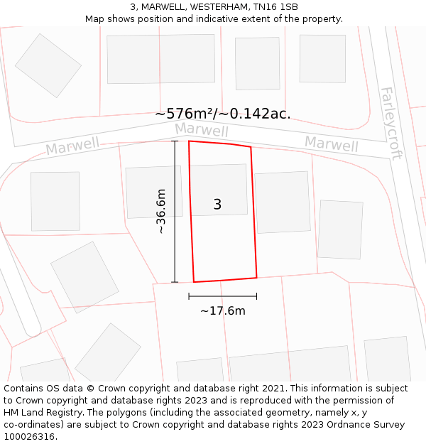 3, MARWELL, WESTERHAM, TN16 1SB: Plot and title map