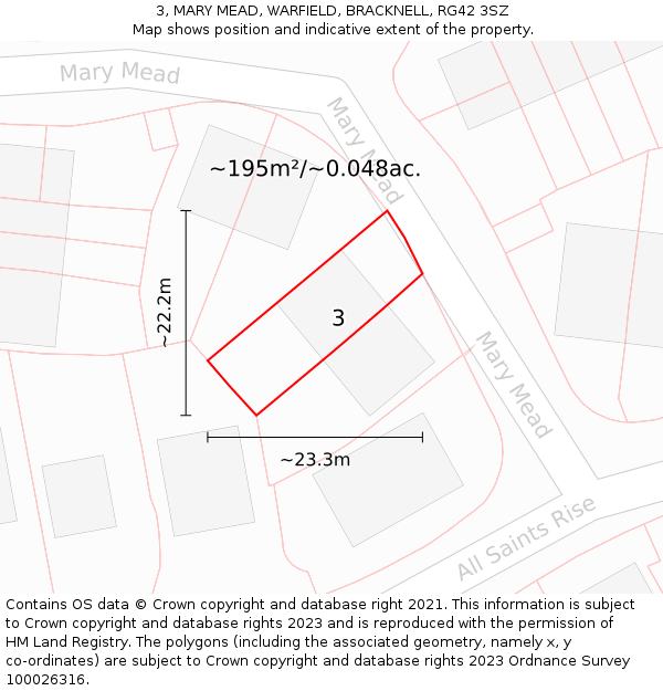 3, MARY MEAD, WARFIELD, BRACKNELL, RG42 3SZ: Plot and title map