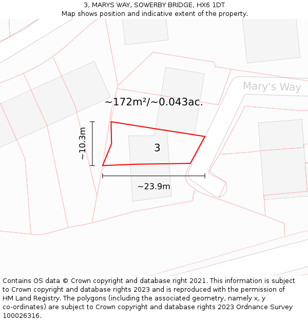 3, MARYS WAY, SOWERBY BRIDGE, HX6 1DT: Plot and title map