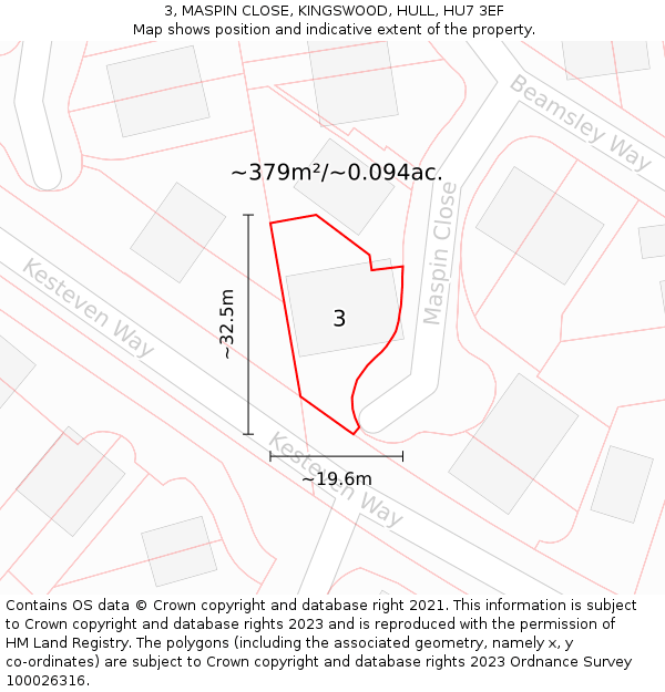 3, MASPIN CLOSE, KINGSWOOD, HULL, HU7 3EF: Plot and title map