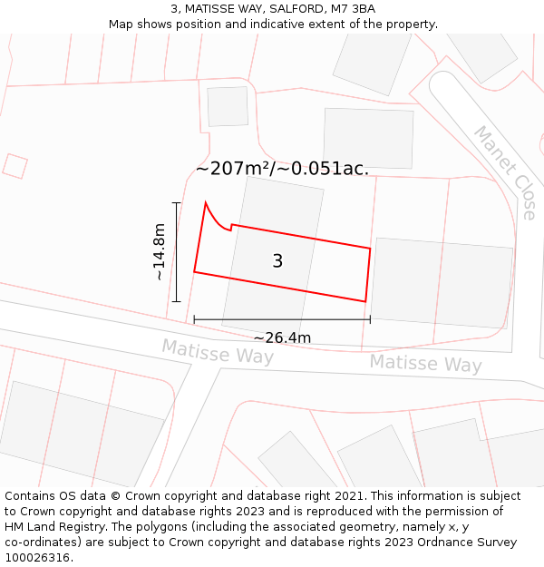 3, MATISSE WAY, SALFORD, M7 3BA: Plot and title map