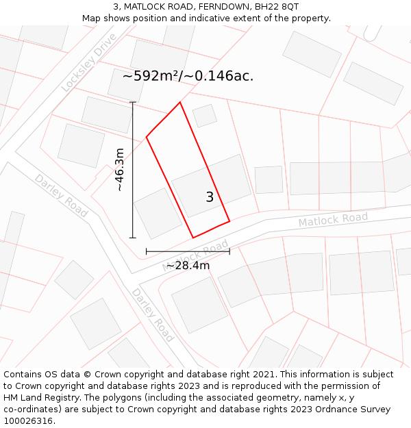 3, MATLOCK ROAD, FERNDOWN, BH22 8QT: Plot and title map