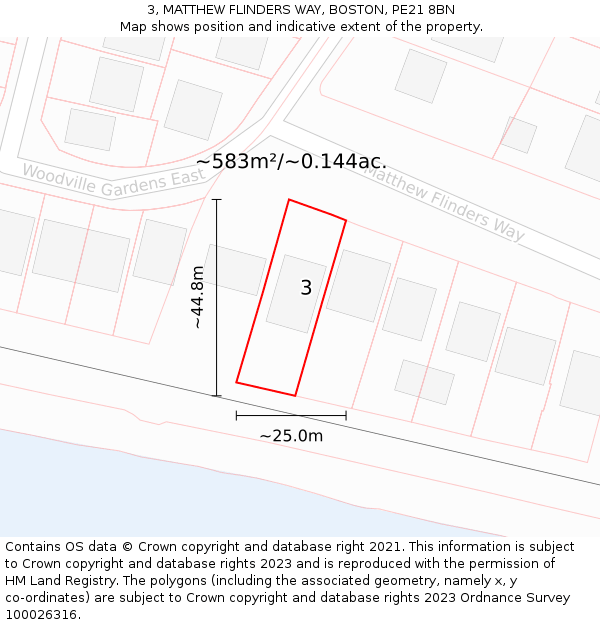 3, MATTHEW FLINDERS WAY, BOSTON, PE21 8BN: Plot and title map