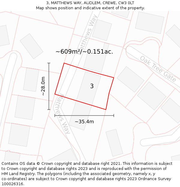 3, MATTHEWS WAY, AUDLEM, CREWE, CW3 0LT: Plot and title map