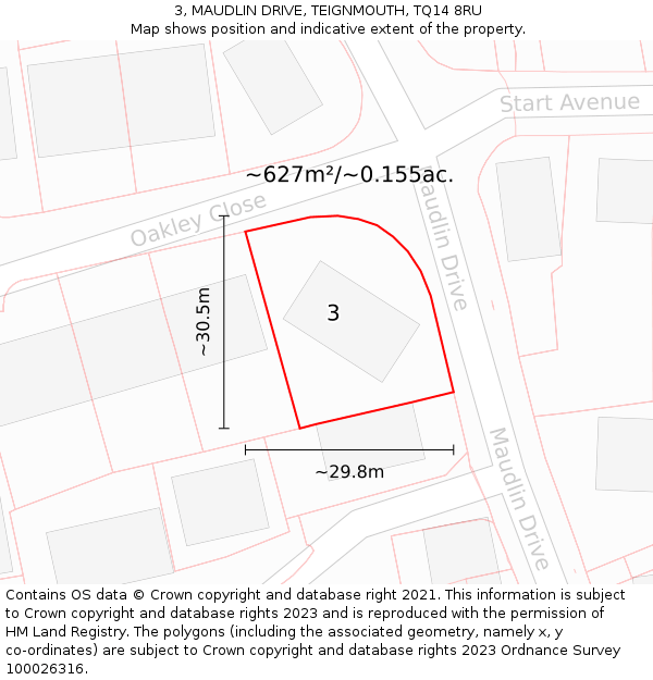 3, MAUDLIN DRIVE, TEIGNMOUTH, TQ14 8RU: Plot and title map