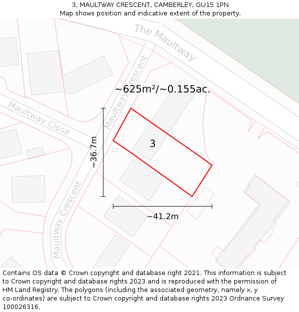 3, MAULTWAY CRESCENT, CAMBERLEY, GU15 1PN: Plot and title map