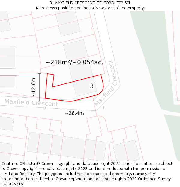 3, MAXFIELD CRESCENT, TELFORD, TF3 5FL: Plot and title map