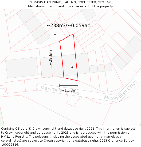 3, MAXIMILIAN DRIVE, HALLING, ROCHESTER, ME2 1NQ: Plot and title map