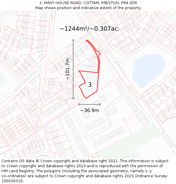 3, MAXY HOUSE ROAD, COTTAM, PRESTON, PR4 0DR: Plot and title map