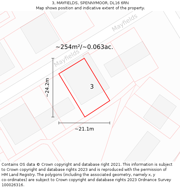 3, MAYFIELDS, SPENNYMOOR, DL16 6RN: Plot and title map