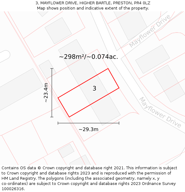 3, MAYFLOWER DRIVE, HIGHER BARTLE, PRESTON, PR4 0LZ: Plot and title map