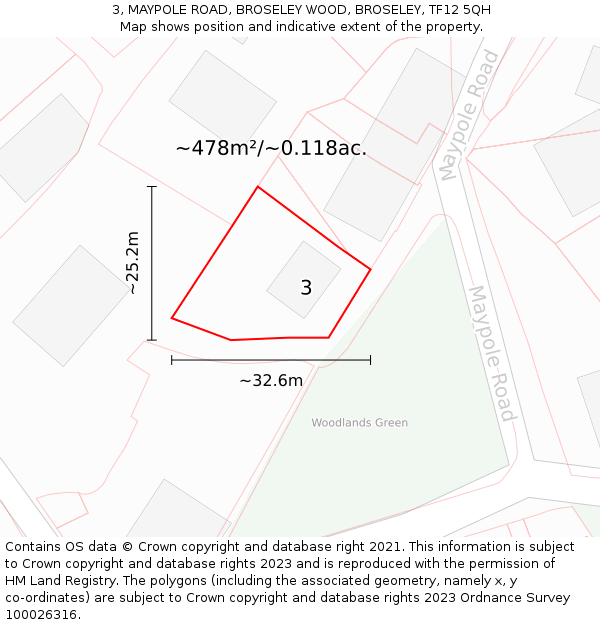 3, MAYPOLE ROAD, BROSELEY WOOD, BROSELEY, TF12 5QH: Plot and title map