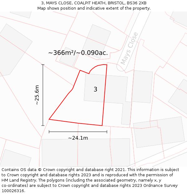 3, MAYS CLOSE, COALPIT HEATH, BRISTOL, BS36 2XB: Plot and title map