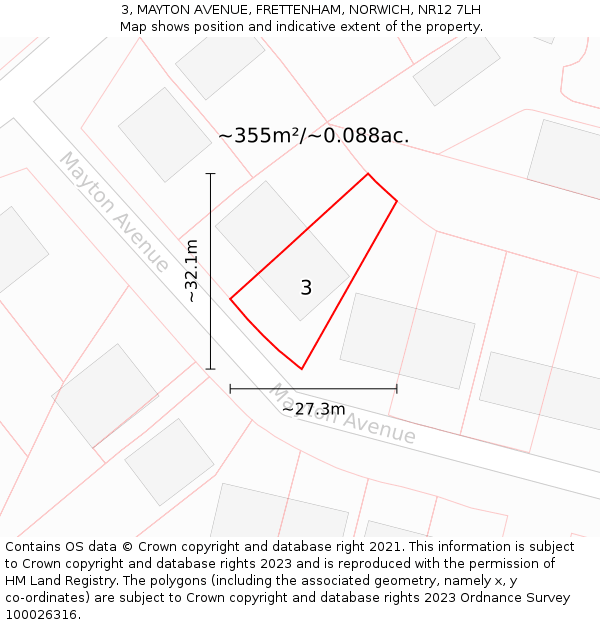 3, MAYTON AVENUE, FRETTENHAM, NORWICH, NR12 7LH: Plot and title map