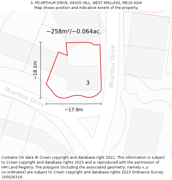 3, MCARTHUR DRIVE, KINGS HILL, WEST MALLING, ME19 4GW: Plot and title map