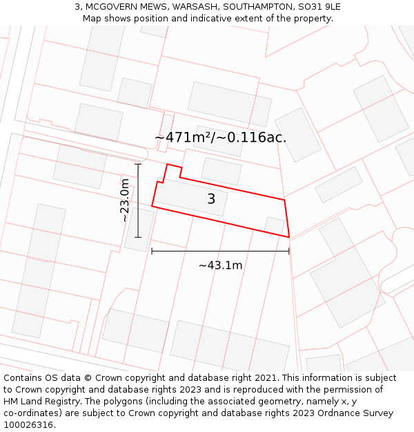 3, MCGOVERN MEWS, WARSASH, SOUTHAMPTON, SO31 9LE: Plot and title map