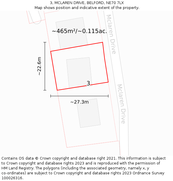 3, MCLAREN DRIVE, BELFORD, NE70 7LX: Plot and title map