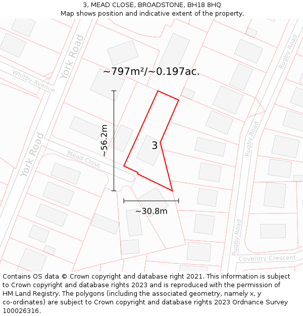 3, MEAD CLOSE, BROADSTONE, BH18 8HQ: Plot and title map