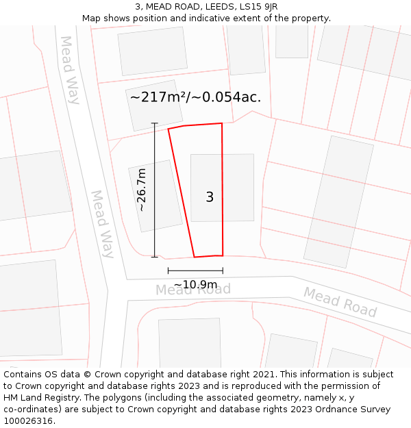 3, MEAD ROAD, LEEDS, LS15 9JR: Plot and title map