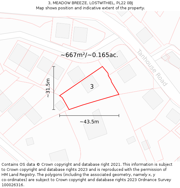 3, MEADOW BREEZE, LOSTWITHIEL, PL22 0BJ: Plot and title map