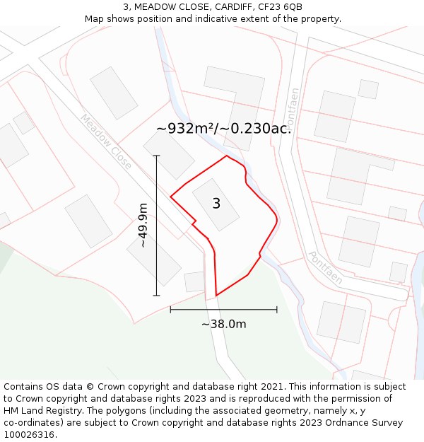 3, MEADOW CLOSE, CARDIFF, CF23 6QB: Plot and title map