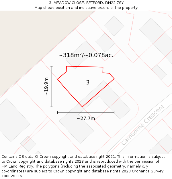 3, MEADOW CLOSE, RETFORD, DN22 7SY: Plot and title map