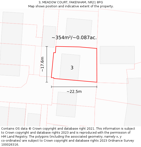 3, MEADOW COURT, FAKENHAM, NR21 8PG: Plot and title map