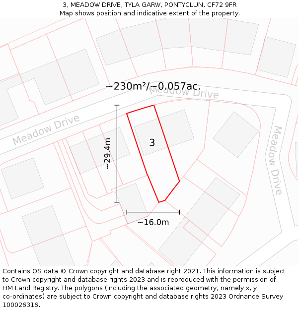 3, MEADOW DRIVE, TYLA GARW, PONTYCLUN, CF72 9FR: Plot and title map