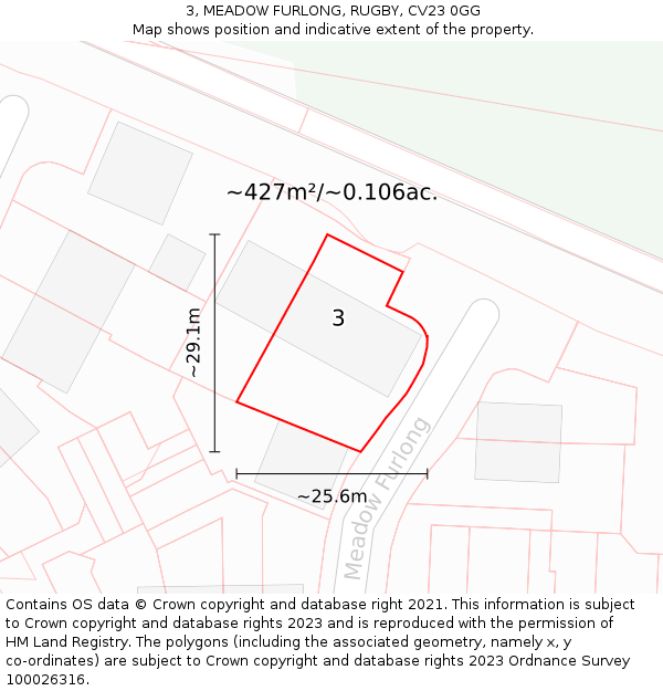 3, MEADOW FURLONG, RUGBY, CV23 0GG: Plot and title map