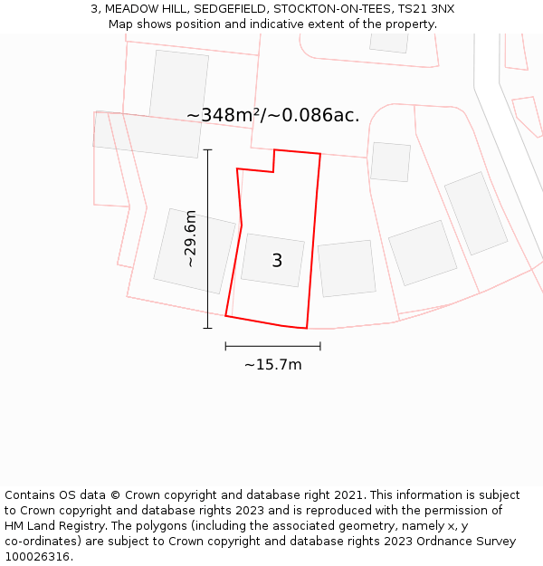 3, MEADOW HILL, SEDGEFIELD, STOCKTON-ON-TEES, TS21 3NX: Plot and title map