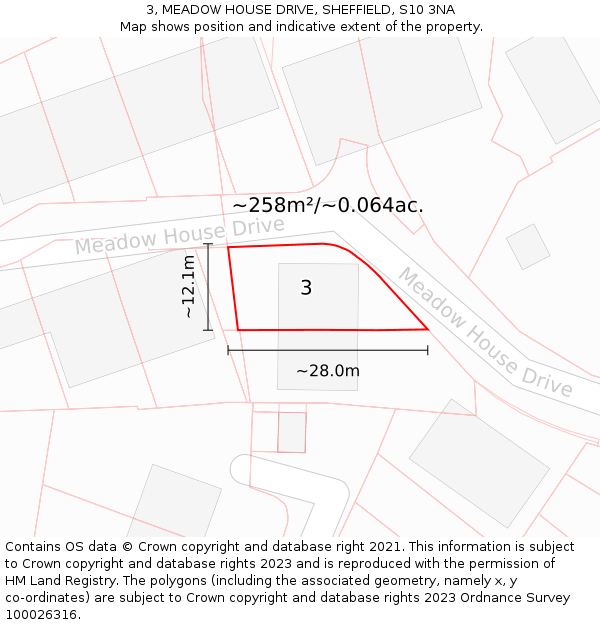 3, MEADOW HOUSE DRIVE, SHEFFIELD, S10 3NA: Plot and title map