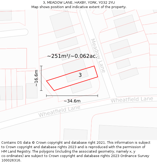 3, MEADOW LANE, HAXBY, YORK, YO32 2YU: Plot and title map