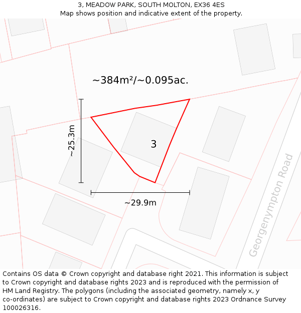 3, MEADOW PARK, SOUTH MOLTON, EX36 4ES: Plot and title map