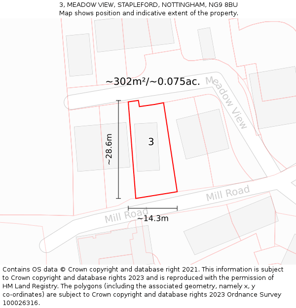 3, MEADOW VIEW, STAPLEFORD, NOTTINGHAM, NG9 8BU: Plot and title map