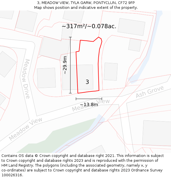 3, MEADOW VIEW, TYLA GARW, PONTYCLUN, CF72 9FP: Plot and title map