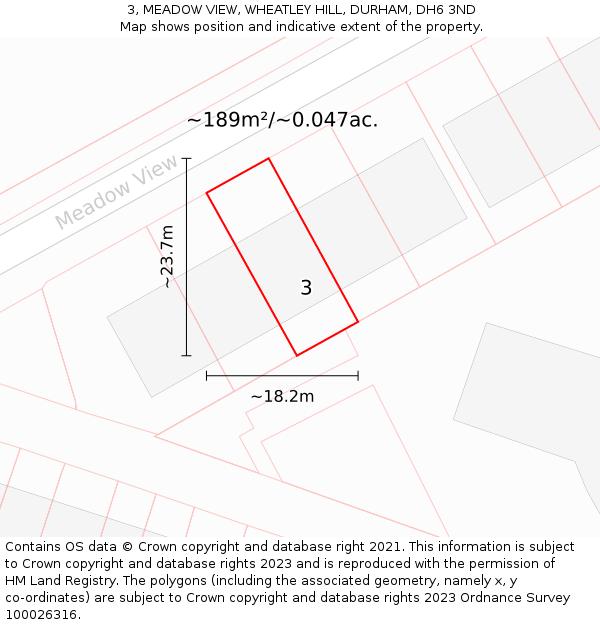 3, MEADOW VIEW, WHEATLEY HILL, DURHAM, DH6 3ND: Plot and title map