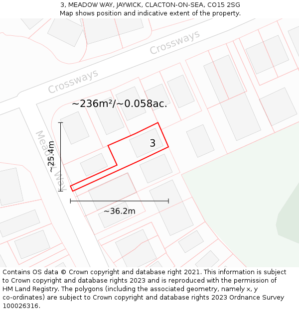 3, MEADOW WAY, JAYWICK, CLACTON-ON-SEA, CO15 2SG: Plot and title map