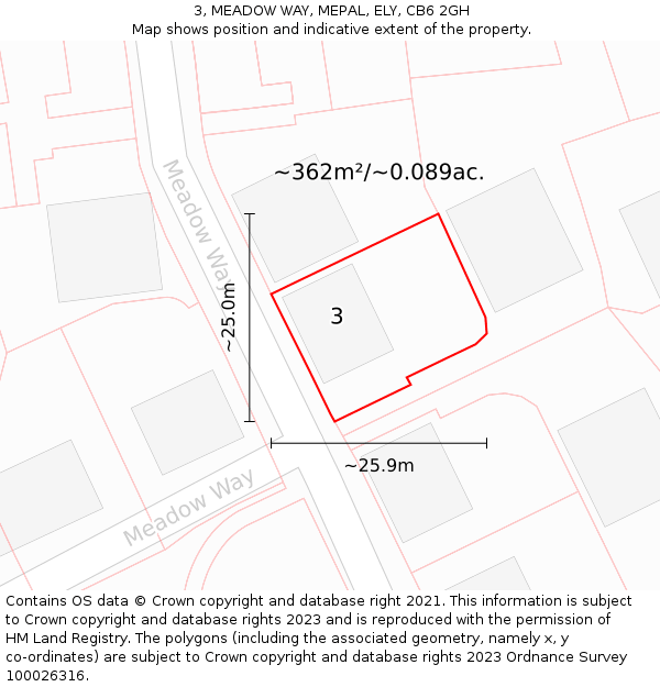 3, MEADOW WAY, MEPAL, ELY, CB6 2GH: Plot and title map