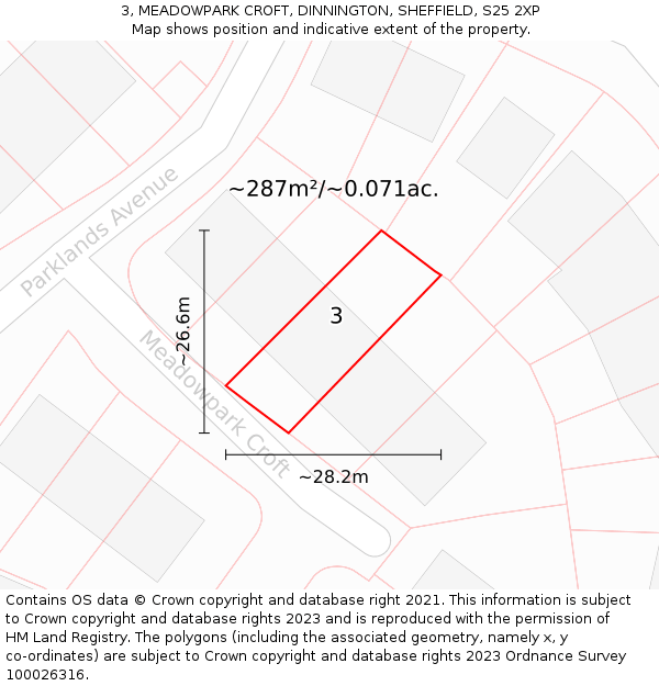 3, MEADOWPARK CROFT, DINNINGTON, SHEFFIELD, S25 2XP: Plot and title map