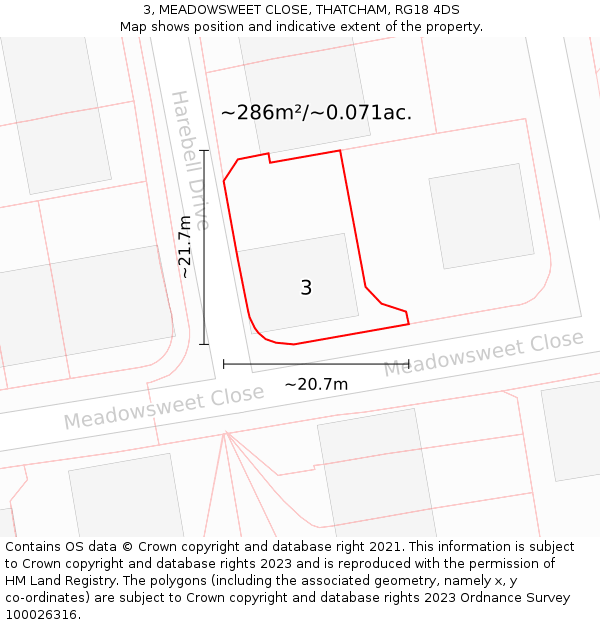 3, MEADOWSWEET CLOSE, THATCHAM, RG18 4DS: Plot and title map