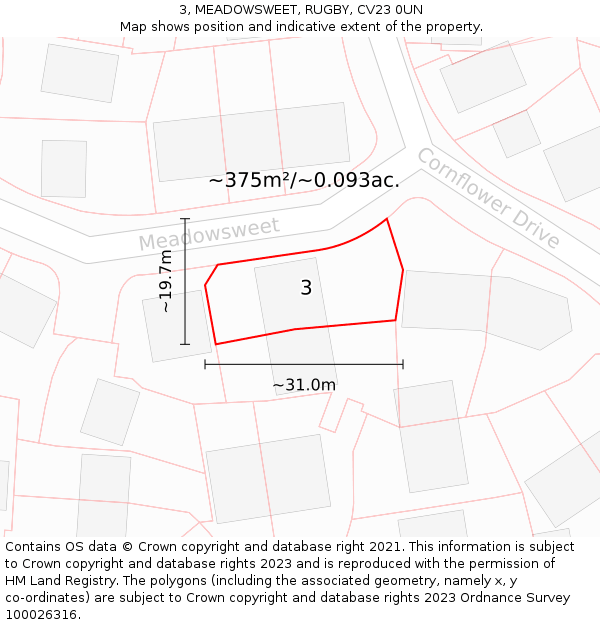 3, MEADOWSWEET, RUGBY, CV23 0UN: Plot and title map