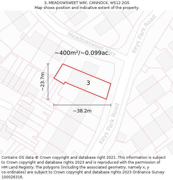 3, MEADOWSWEET WAY, CANNOCK, WS12 2GS: Plot and title map