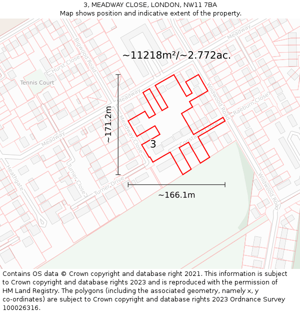 3, MEADWAY CLOSE, LONDON, NW11 7BA: Plot and title map