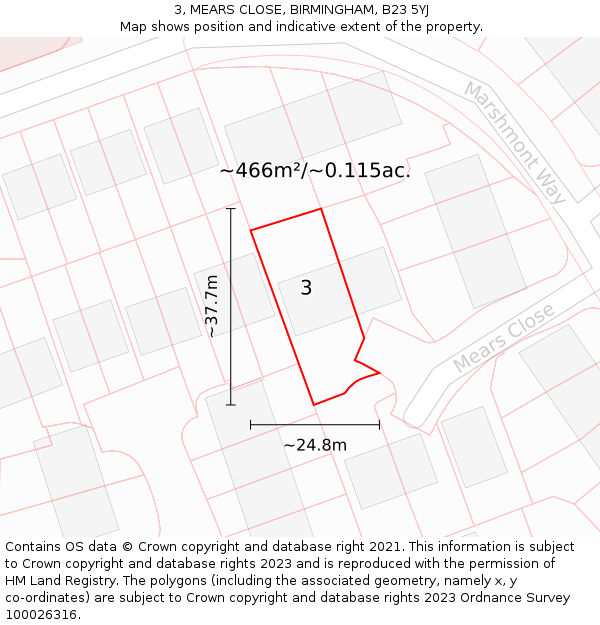 3, MEARS CLOSE, BIRMINGHAM, B23 5YJ: Plot and title map