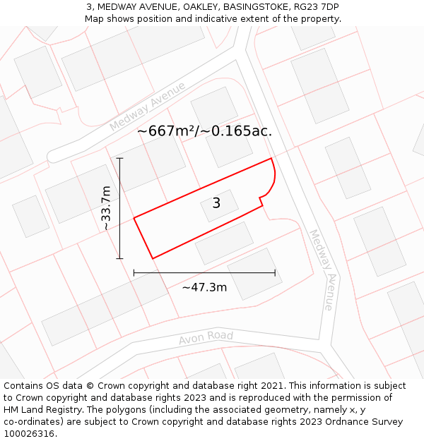 3, MEDWAY AVENUE, OAKLEY, BASINGSTOKE, RG23 7DP: Plot and title map