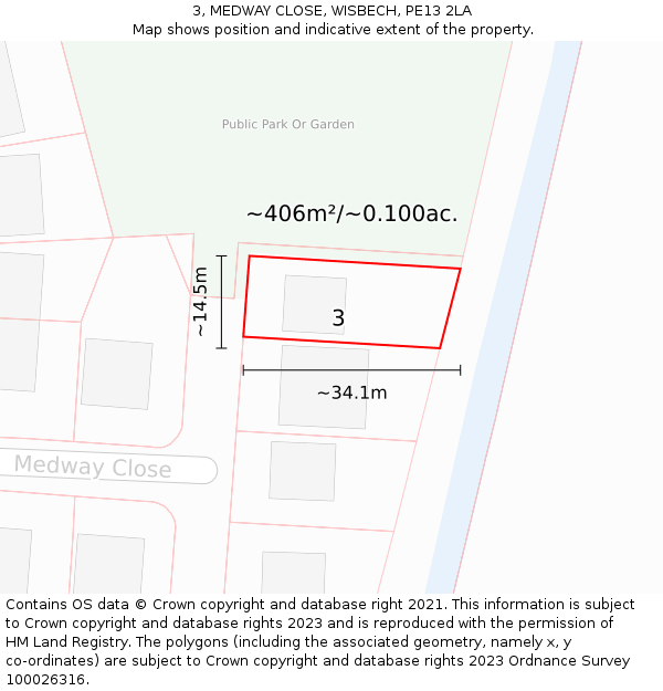 3, MEDWAY CLOSE, WISBECH, PE13 2LA: Plot and title map